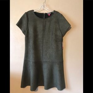 VINCE CAMUTO sz 12 olive green suede dress